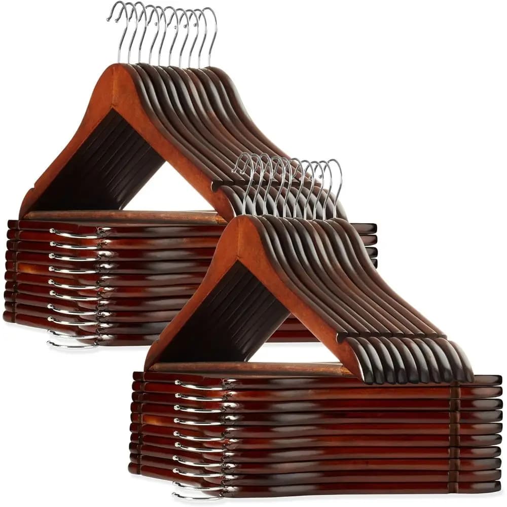 40 Walnut Wooden Suit Hangers - Premium Lotus Wood with Notches & Swivel Hook for Clothes, Coats, Pants, Shirts, Skirts