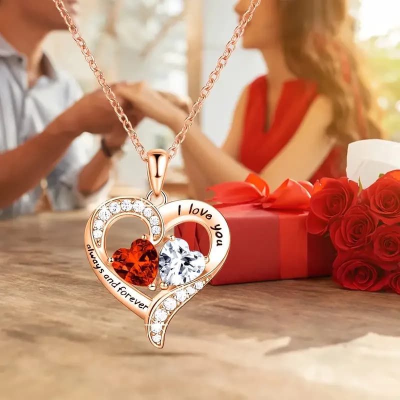 Elegant red heart shaped necklace with pink gift box - Romantic Valentine's Day Gift, Mother's Birthday or Mother's Day Gift