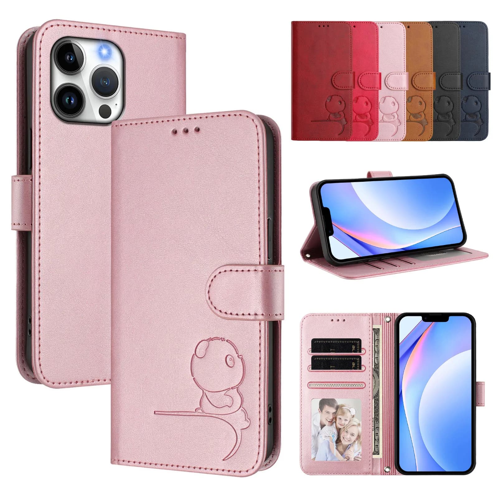 Custodia a libro in pelle con blocco RFID e 3 slot per carte, design Panda Carino, per Doogee Note 59 Pro 58 N60 Pro N55 Plus