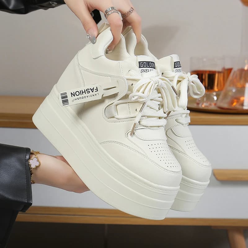 New Autumn Women High Platform Shoes Height Increasing Casual Shoes 11CM Thick Sole Trainers Breathable Shoes Women Sneakers