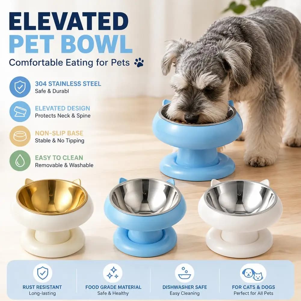 Small Semi-circular Stainless Steel Bowl Anti-slip Pets Puppy Cats Food Drink Water Feeder Neck Protection Dish Pet Bowl