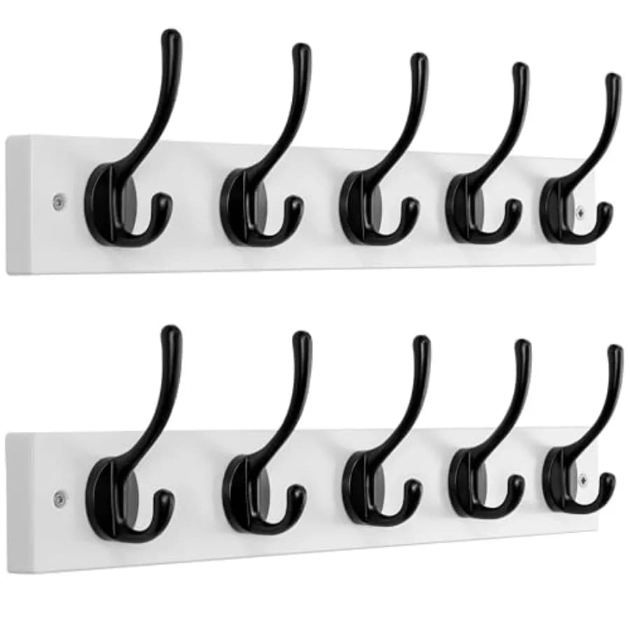 Appendiabiti da Parete: Ganci Appendiabiti da 16 Pollici (distanza tra fori) con 5 Ganci in Metallo per Appendere Cappotti, Asciugamani, Cappelli, Vestiti, Bianco e Nero