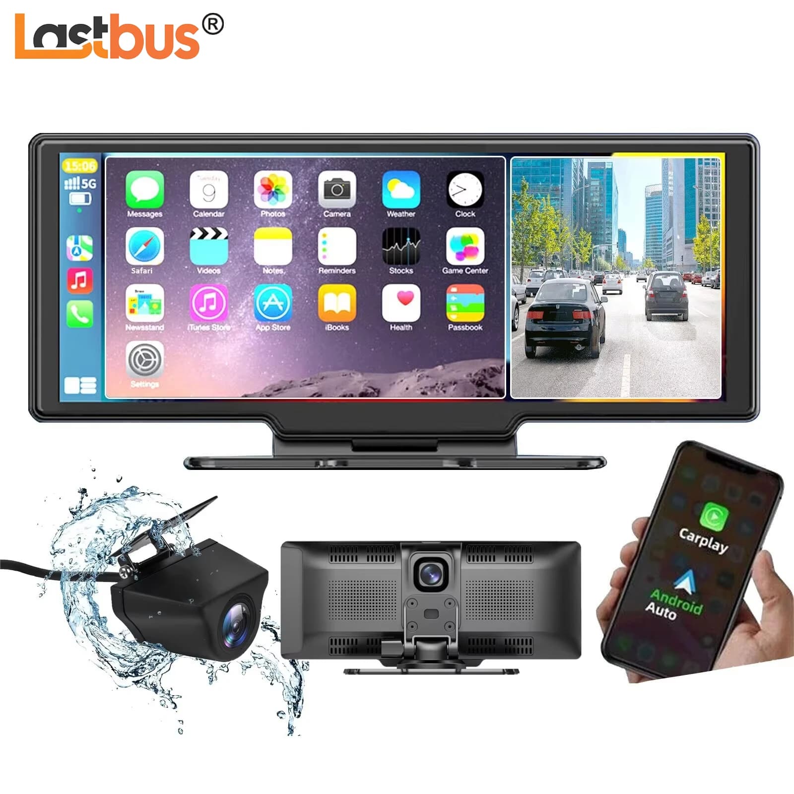 Dash Cam to Double Lens 2K with Screen 10,26 Inch, CarPlay Wireless, Bluetooth, DVR Auto Front and Back, GPS Navigation Kit for Emergency and Collision