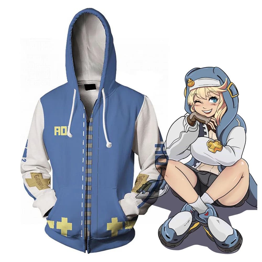 Guilty Gear Bridget Cosplay 3D Hoodie Printed Hoodie Man Woman 2026 Halloween Casual Streetwear Zip Up Jacket Coat