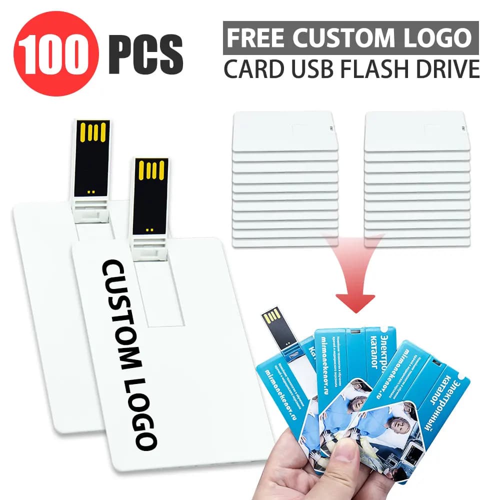 Vendita calda 100 Pz/lotto Carta di Credito 2.0 Modello Flash Drive 1GB 2GB Scheda di Memoria 4GB 8GB 16GB Pendrive Usb Stick Pen Drive Logo Personalizzato