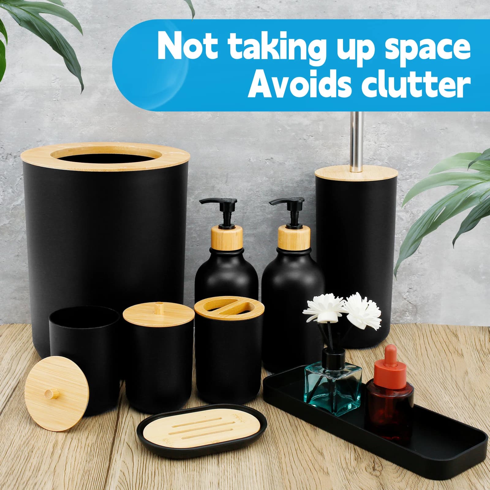 Set di accessori da bagno Set da bagno premium Dispenser di sapone duraturo e set portaspazzolino con vassoio per pattumiera Spazzolino da toilette
