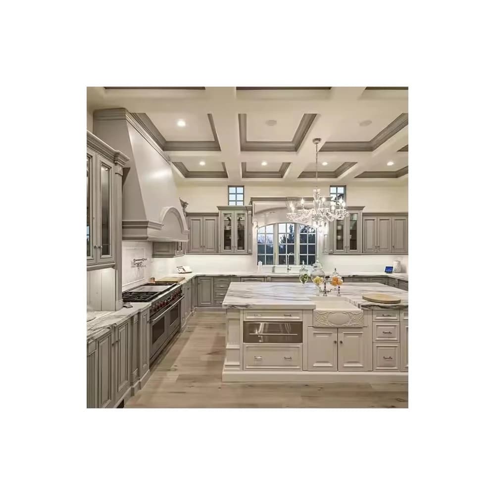 Armadi ad isola personalizzati di lusso dal design bianco antico solido moderno porta dell'armadietto in legno da cucina Galley