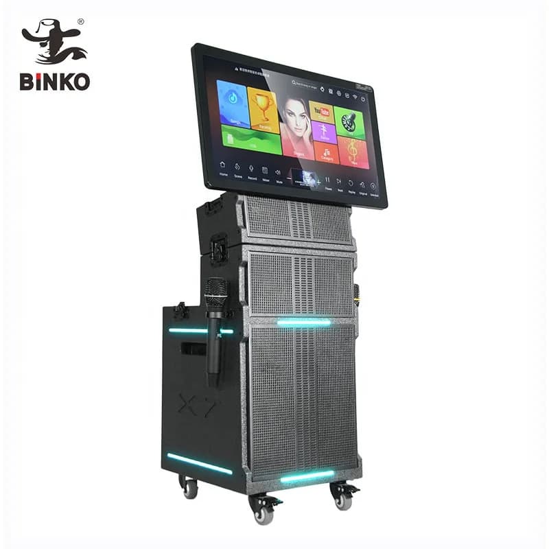 Display dello schermo intelligente di grado superiore Trolly portatile domestico Wifi Ktv Karaoke Juke Box Lettore di macchine in legno Altoparlante del sistema audio