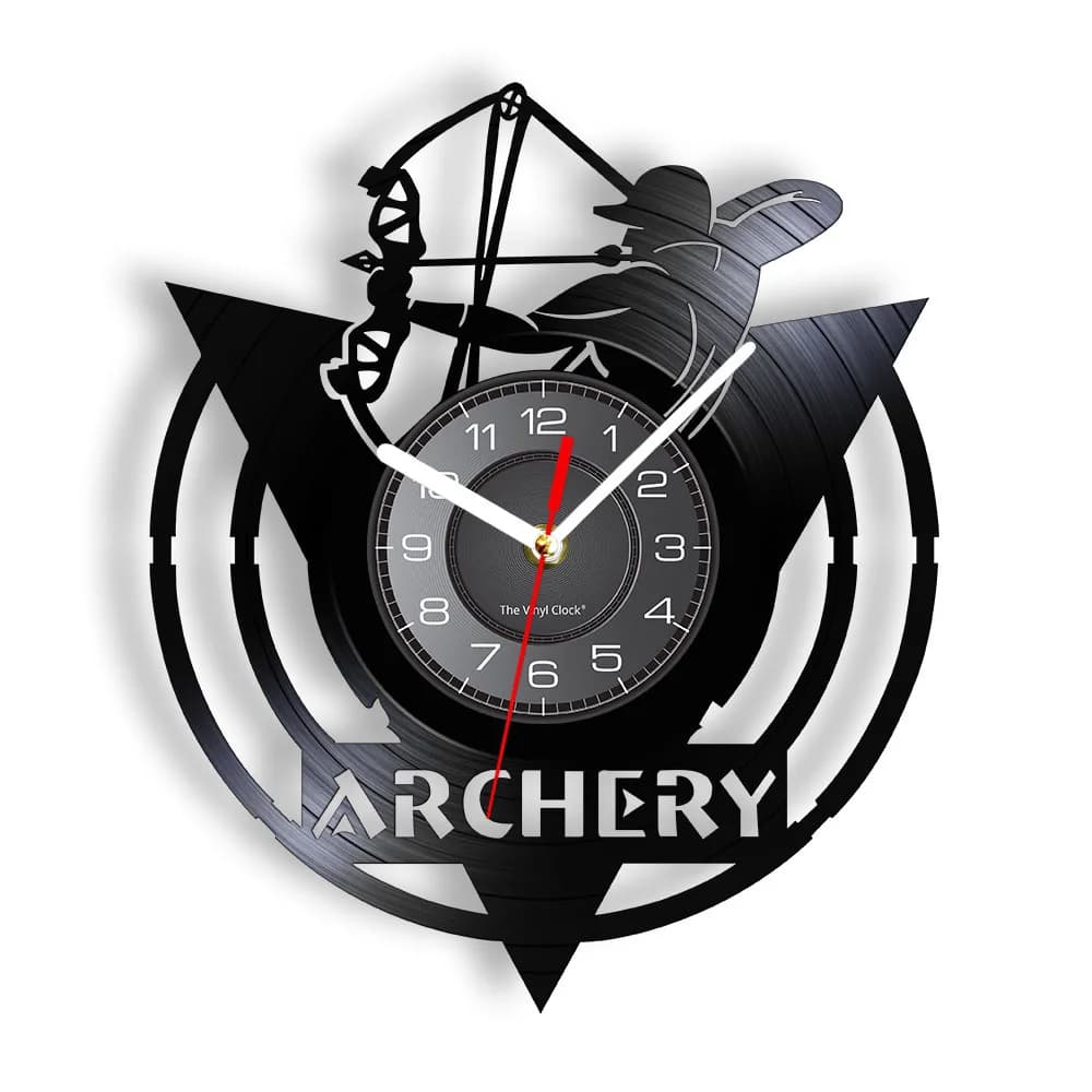 Tiro con l'arco Logo Archer Orologio da parete Tiro con l'arco Tiro con l'arco Arco Bersaglio Disco in vinile Orologio da parete Decorazioni per la casa Archer Tiro con l'arco Regalo Orologio da parete