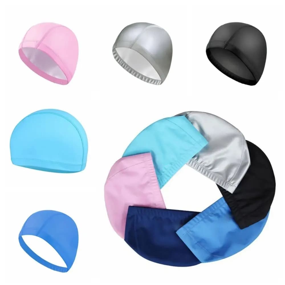 PU PU Fabric Swimming Cap Waterproof Protect Ears Waterproof Swim Pool Hat Flexible Plus Size Long Hair Swimming Hat Unisex