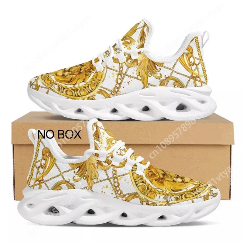 Custom Made Luxury Golden Floral Women vendita calda Sneakers Soft Outdoor Sport Platform coppia Casual Flat Holiday Shoes Dropship