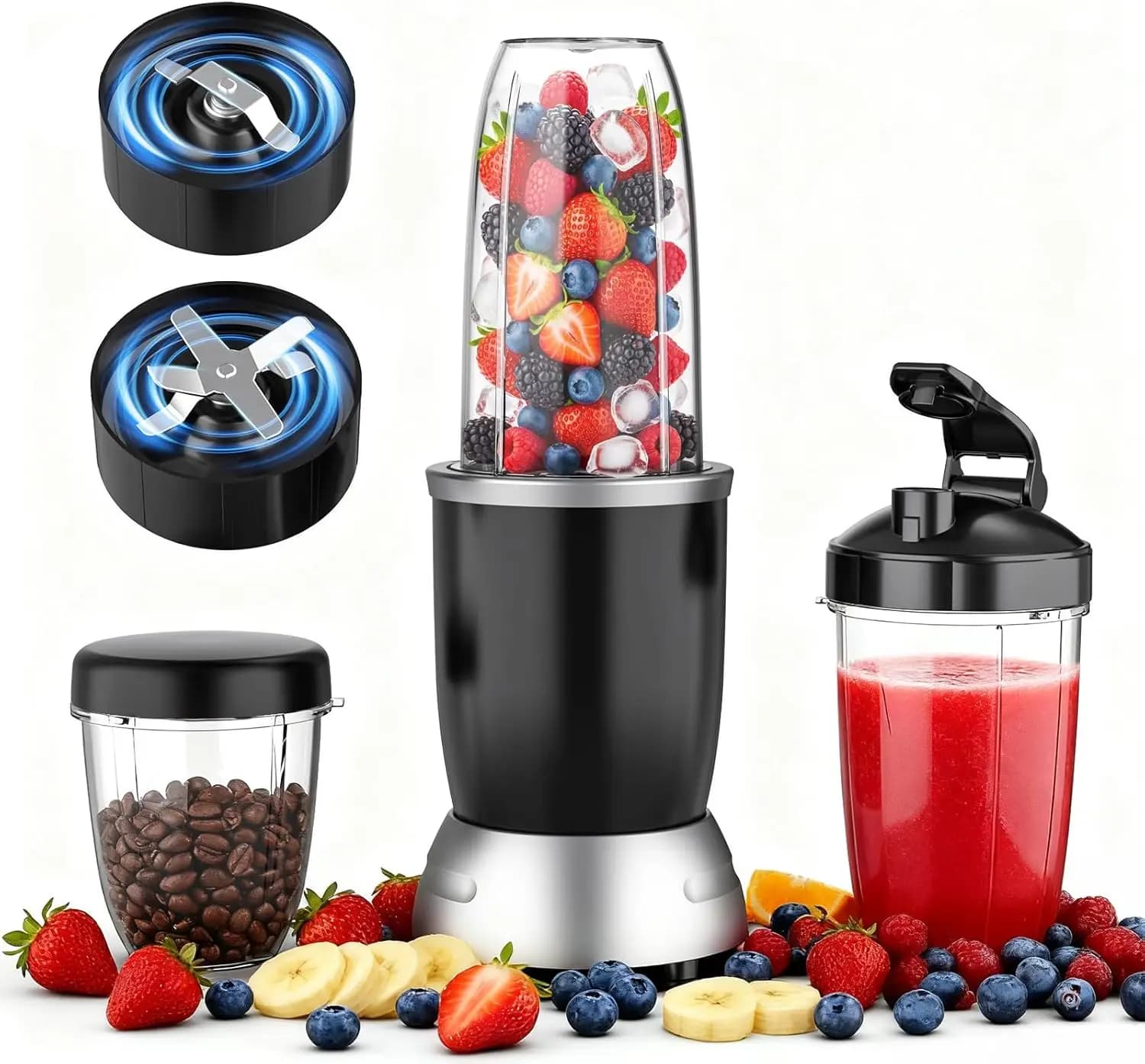 Frullatore per Smoothie, Frullatore Portatile da 25000 RPM per Frullati, Frullatori da Banco per Cucina con Contenitori da 37oz, 32oz, 23oz Personali