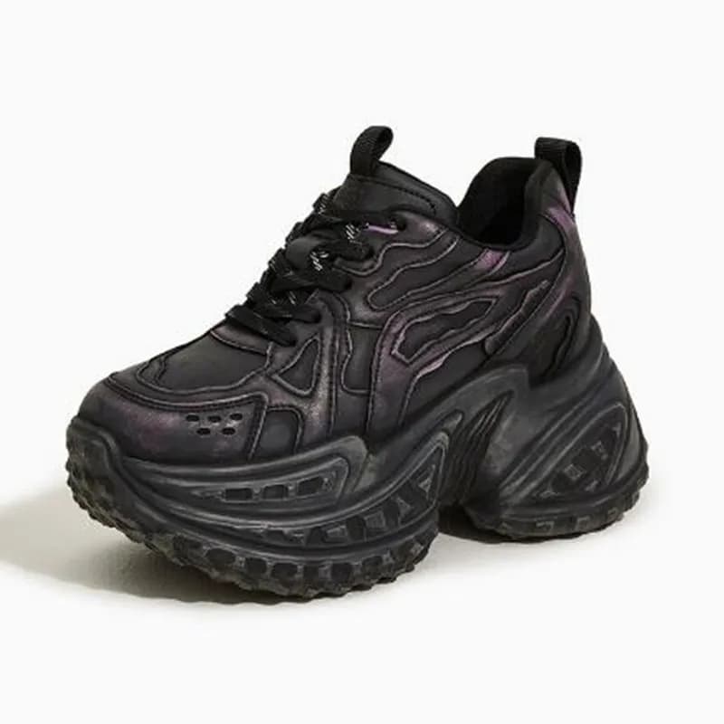 10CM Internal Height Women Shoes Outdoor Leisure Genuine Leather Wide Toe Sneakers 2026 Female Retro Thick Platform Sports Shoes