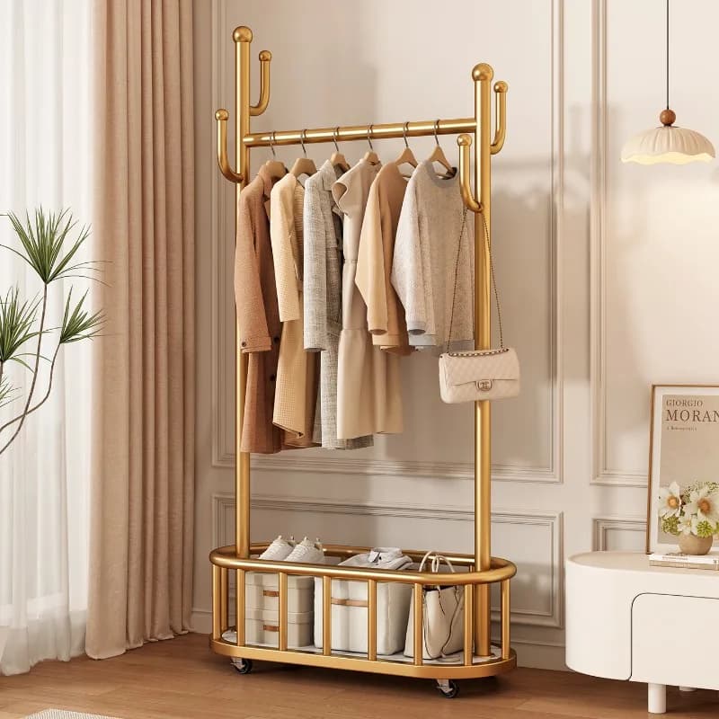 Portable Standing Clothes Rack Indoor Wardrobe Clever Simple Moveable Clothes Hanger Bedroom Organizing Space Saver Coat Rack