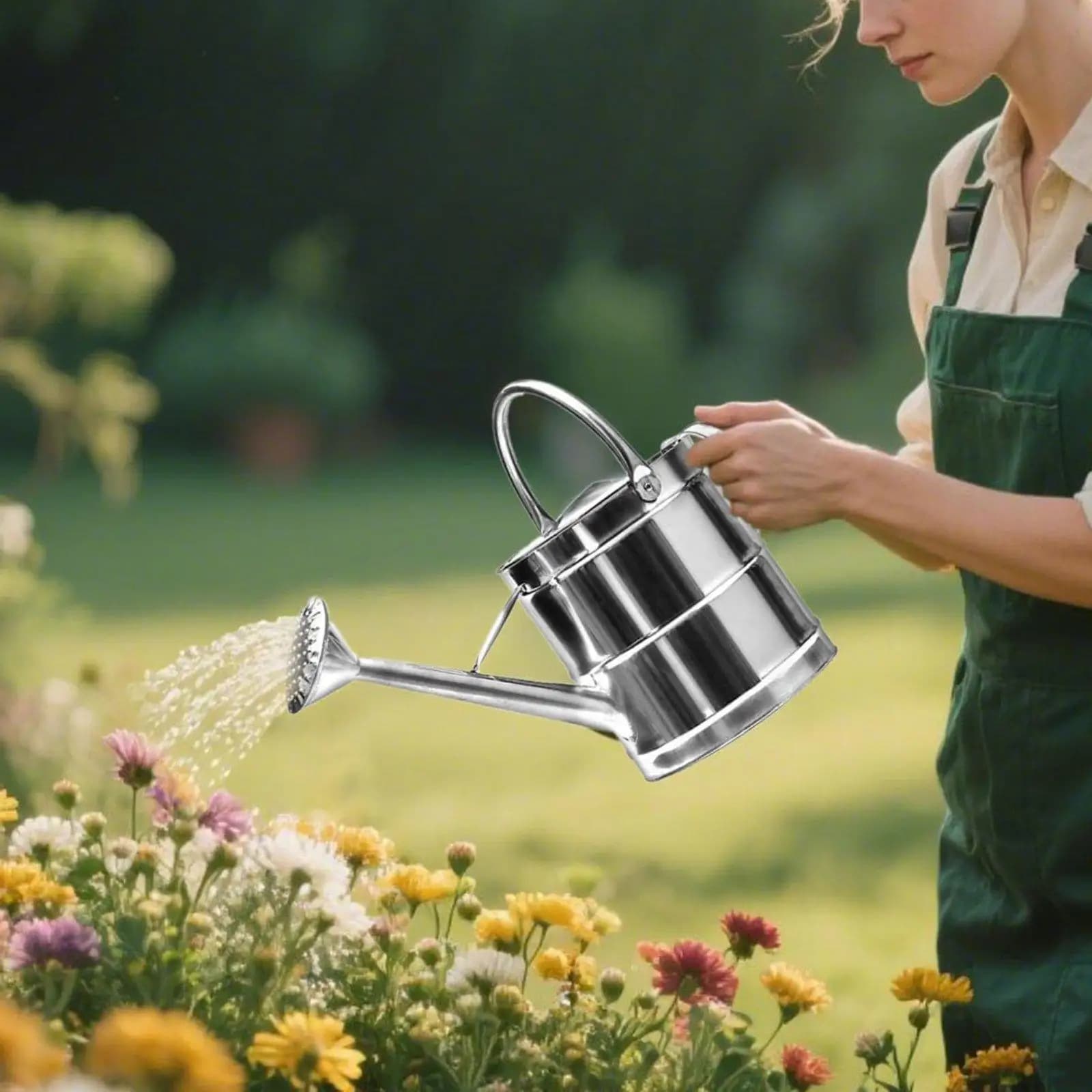 Large Capacity Watering Can Sturdy Stainless Steel Removable Spray Head Ergonomic Design for Watering Flowers and Potted Plants