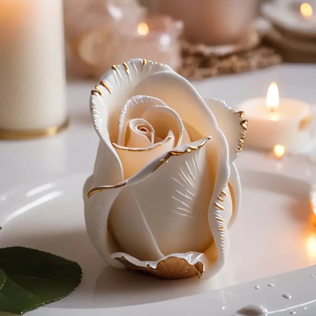 Stampo realistico in silicone rosa a 5 petali da 1 pezzo con petali a strati e base in foglia d'oro - Stampo riutilizzabile fai da te per candele, sapone, gesso, artigianato aromaterico - Texture marmo bianco e oro, adatto per cera, gel, resina, argilla, stampo durevole e flessibile per artigianato fatto a mano, cera, gesso, cera, sapone, cera, cera, gesso, candela