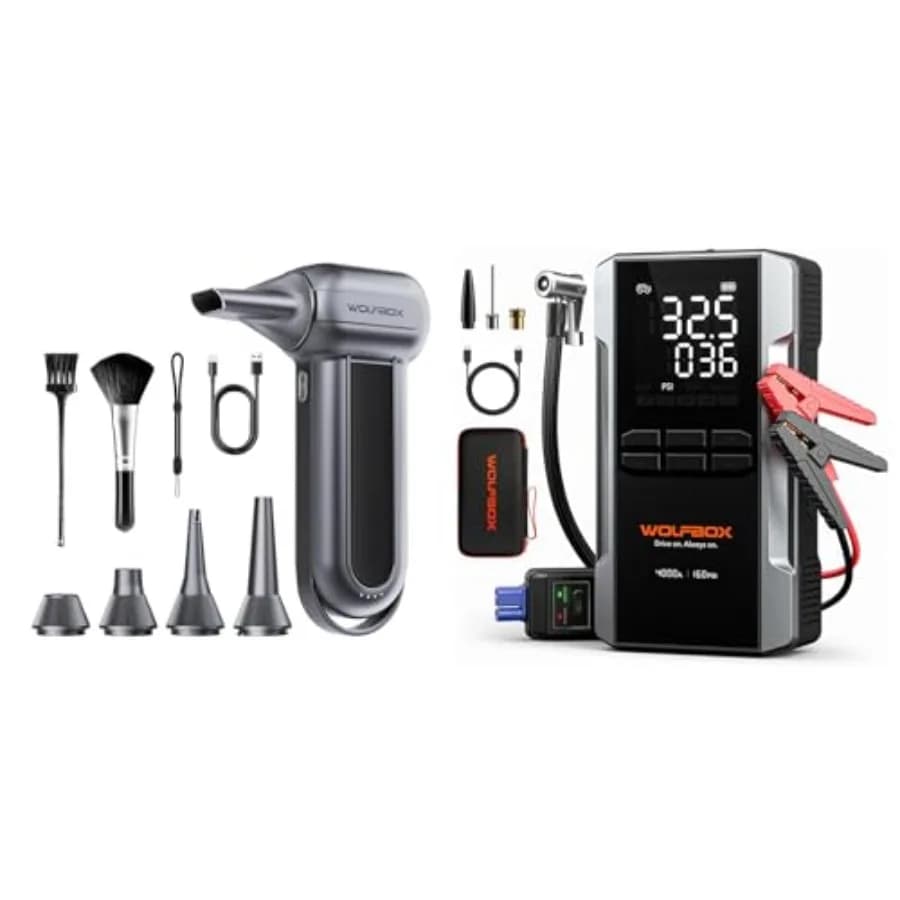 Avviatore di emergenza 4000A con compressore d'aria da 160 PSI per l'avviamento di batterie auto; Soffiatore d'aria senza fili MF100 con motore brushless da 150.000 RPM ricaricabile