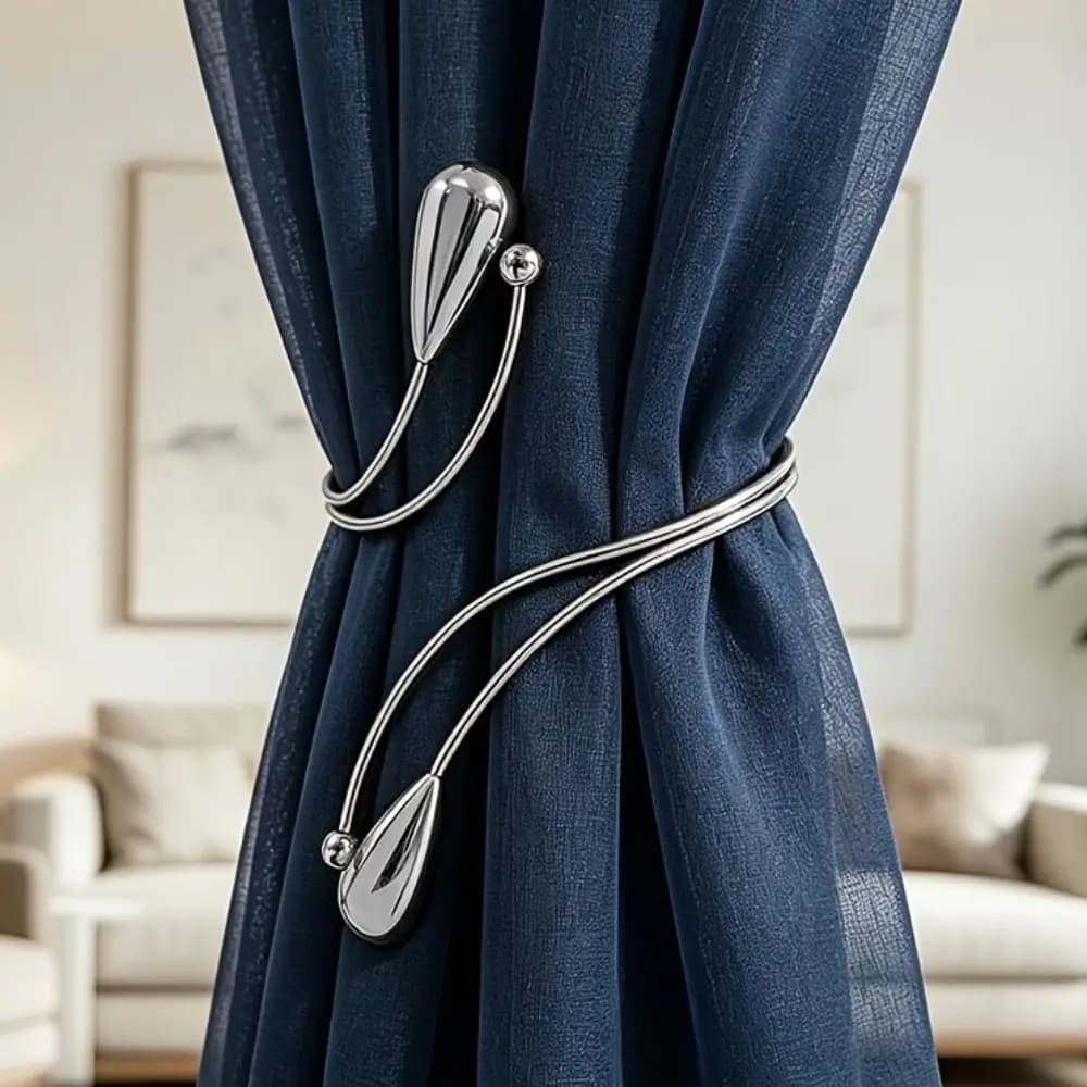2PCS Adjustable Teardrop Shape Curtain Buckle Belt Arm Ring Burlap Flower Curtain Holdbacks Metal Curtain Holders Bedroom