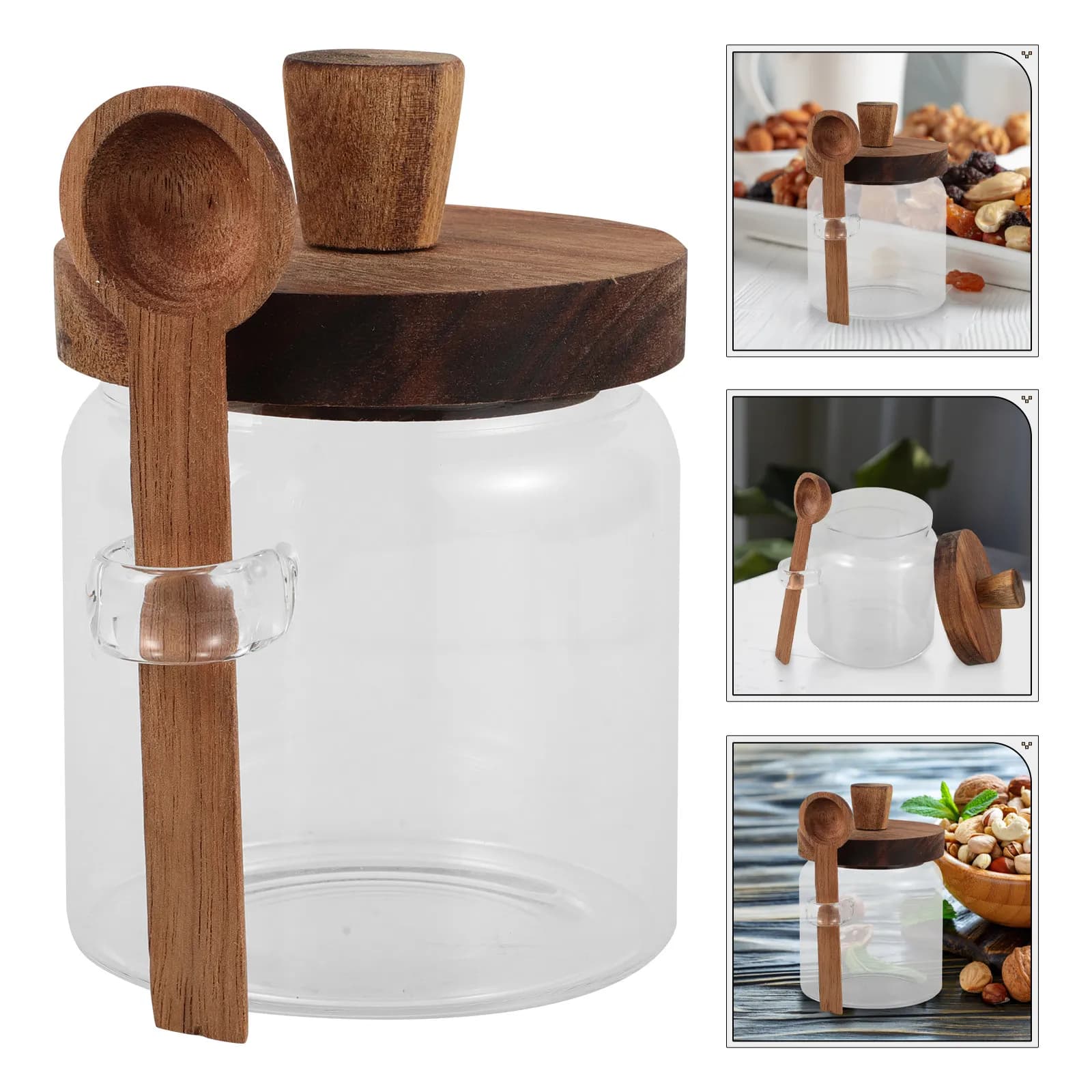 Glass Spice Container Lidded Seasoning Jar Pepper Salt Storage Bottle Spoon Lid Kitchen Supplies Kitchen Seasoning Storage