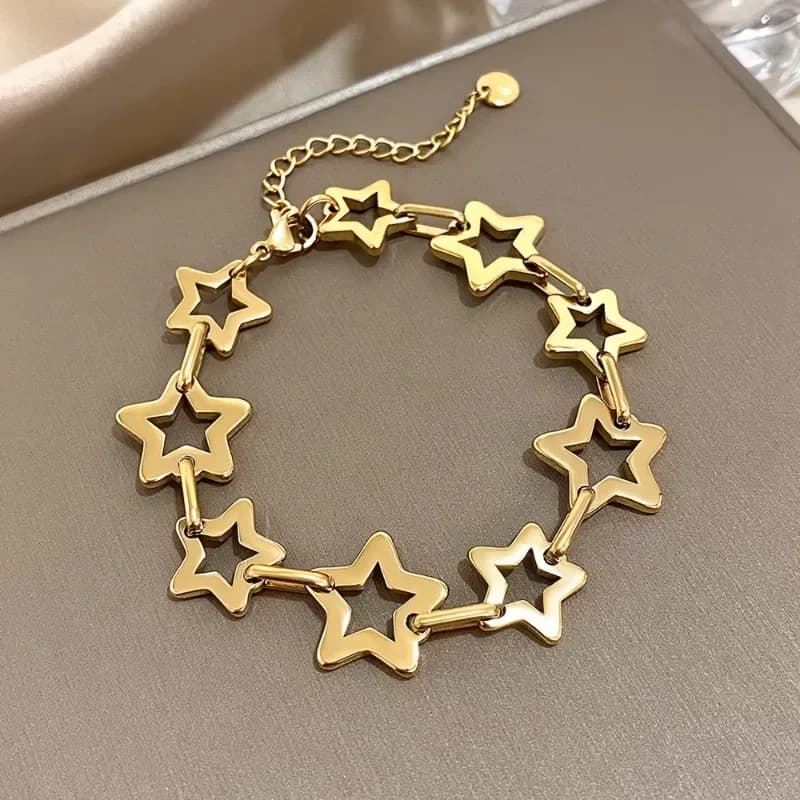 Collana da donna con stella cava, catena in acciaio inossidabile, gioiello alla moda con stella dorata, idea regalo.