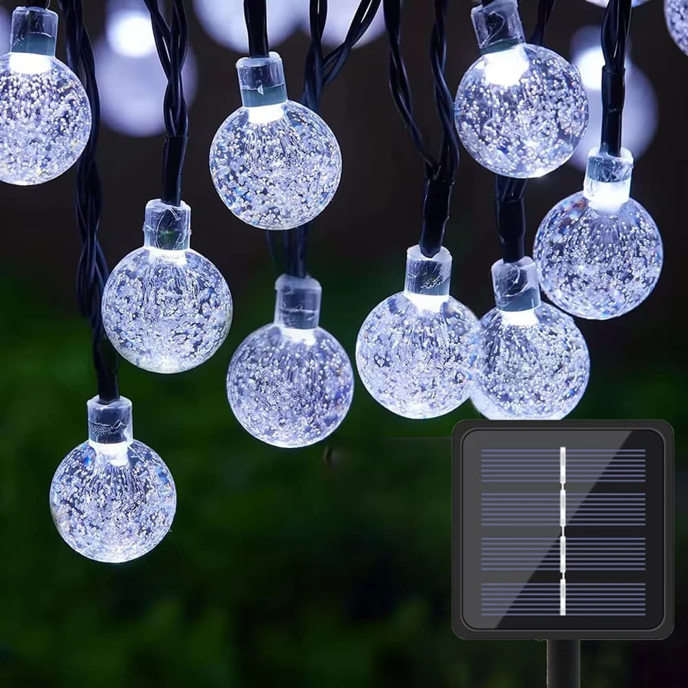 Luci a stringa LED a globo di cristallo solare, 8 modalità di illuminazione, luci fatate, ghirlanda natalizia per decorazioni da giardino e feste