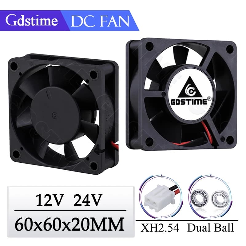 Gdstime 6020 Ventola 24V 12V Dispositivo di raffreddamento 60MM * 20MM DC Ventola di raffreddamento senza spazzole 60MM Ventola radiale a doppia sfera per stampante 3D Parte e raffreddamento del motore