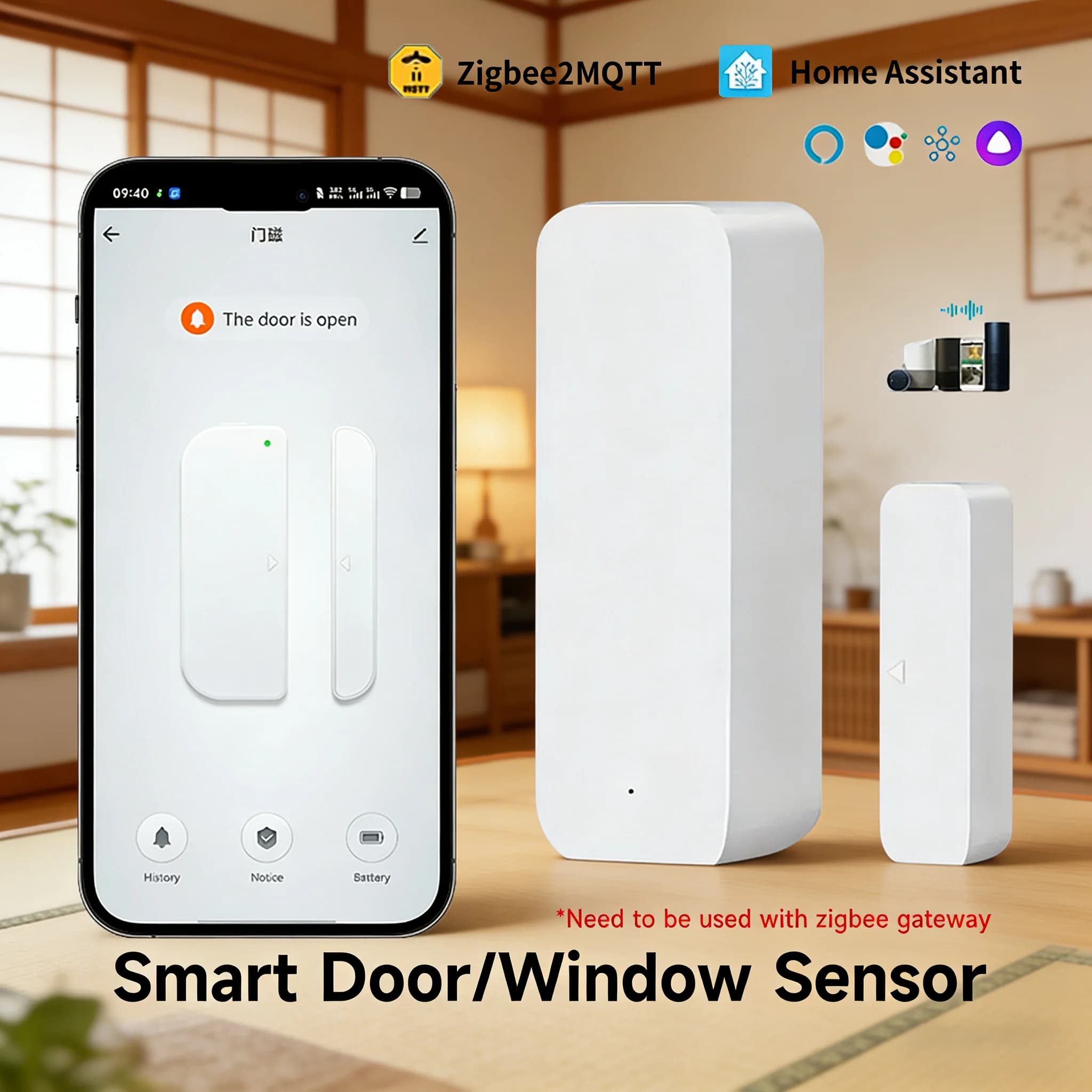 Sensore Zigbee 3.0 per Porte e Finestre, Rilevatore di Contatto Wireless Tuya, Compatibile con Home Assistant, Alexa, ZHA, Zigbee2MQTT