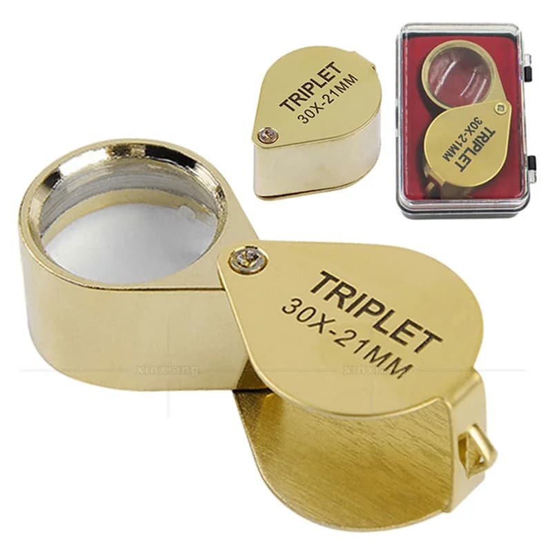 Lente d'ingrandimento da gioielliere tascabile pieghevole 30X Lente d'ingrandimento pieghevole color oro Lente d'ingrandimento portatile per gioielli Mini microscopio monocolo
