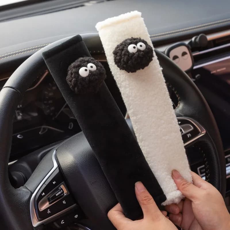 2 pieces Black Spirit Pad Car Safety Belt Small interior decoration Cartoon Protection Creative insurance cover Car accessories