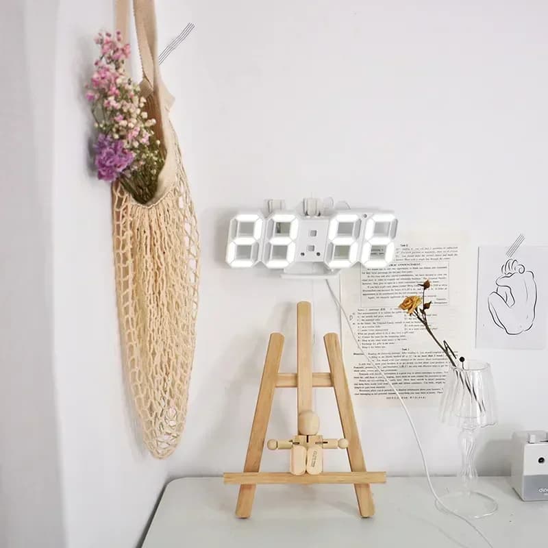 Modern Digital Wall Clock with Electronic Alarm, Home Decoration Table Watches, Bedroom, Living Room with LED