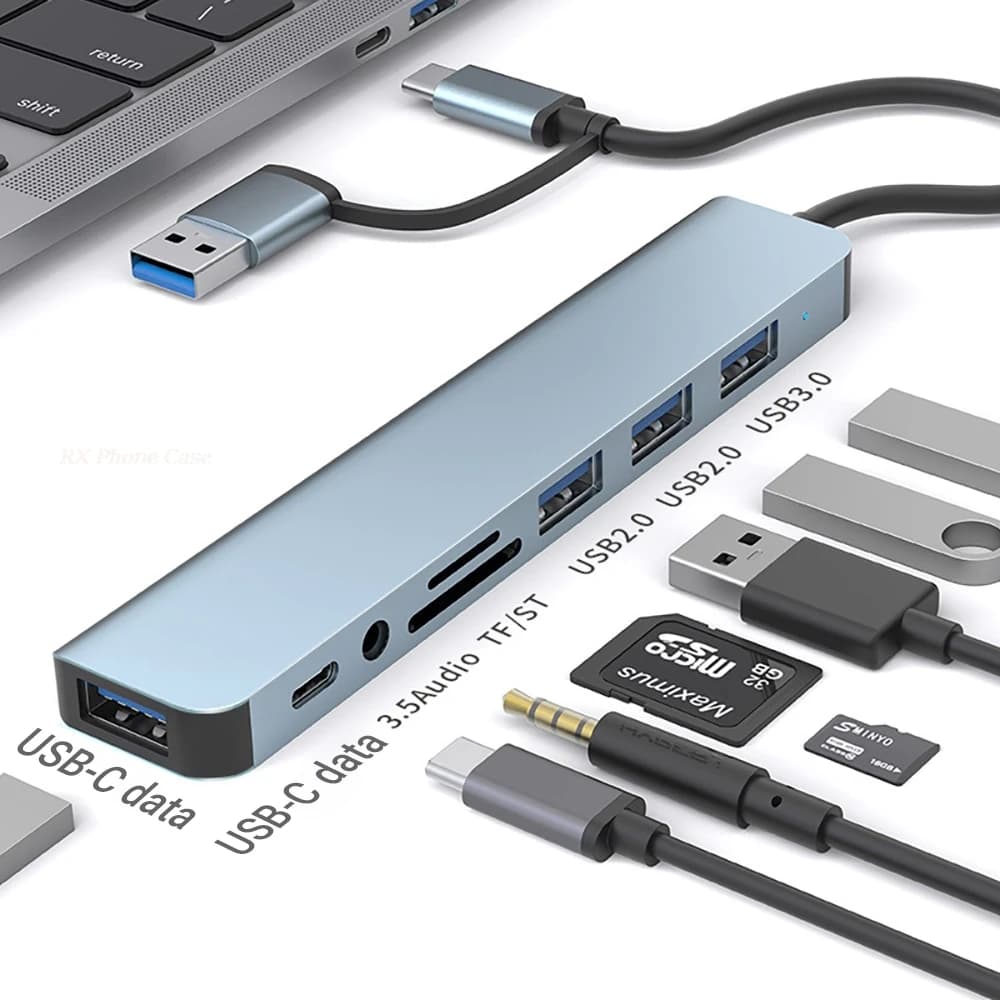 8 In 2 USB HUB With Splitter Card Reader USB C Port USB 3.0 / 2.0 SD/TF Splitter Card Reader Docking Station For Laptops Macbook
