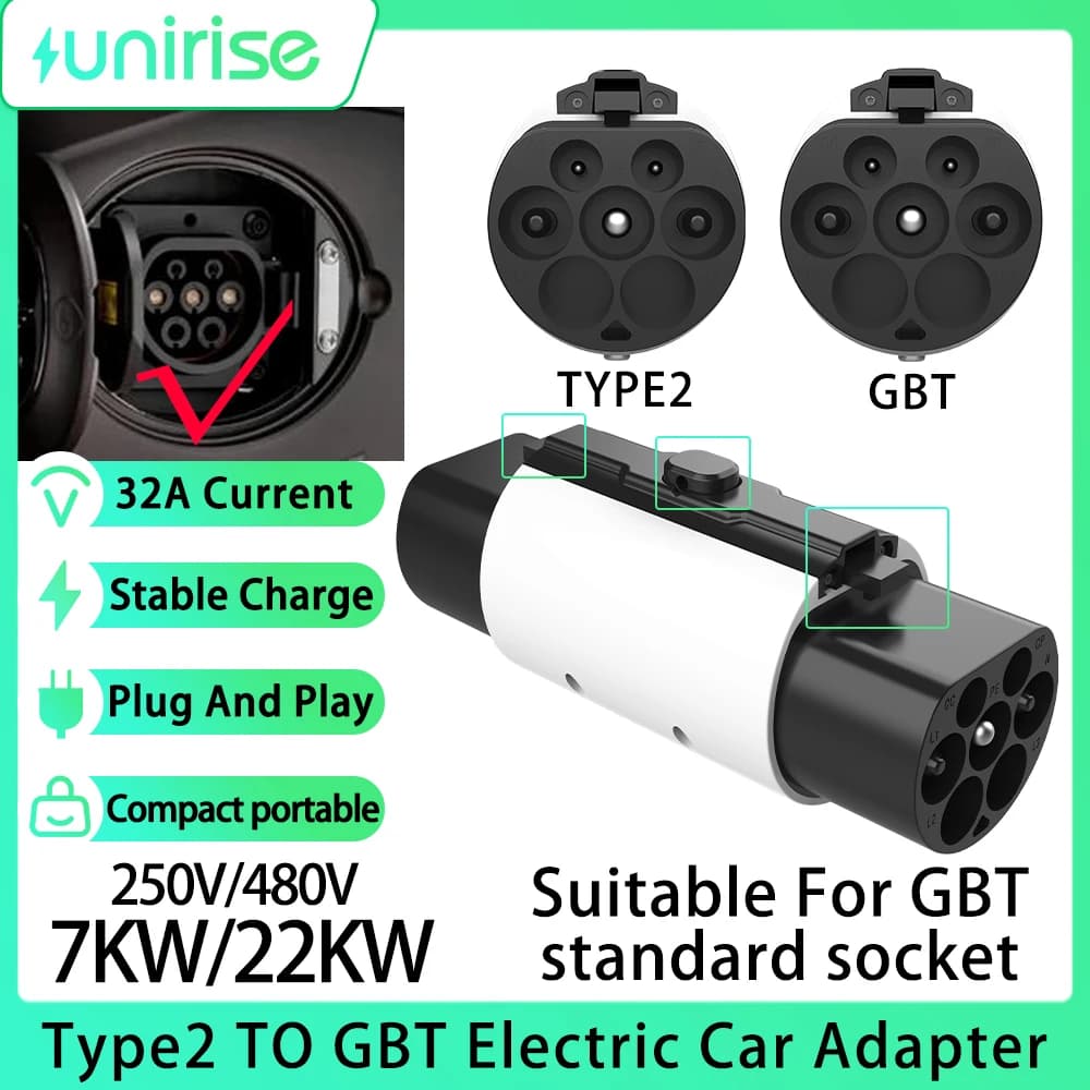 Type2 to GBT EV Adapter Charger 7KW 22KW with Safety Lock Buckle Converter for Type 2 Charging Station to electric cars MG4 BYD
