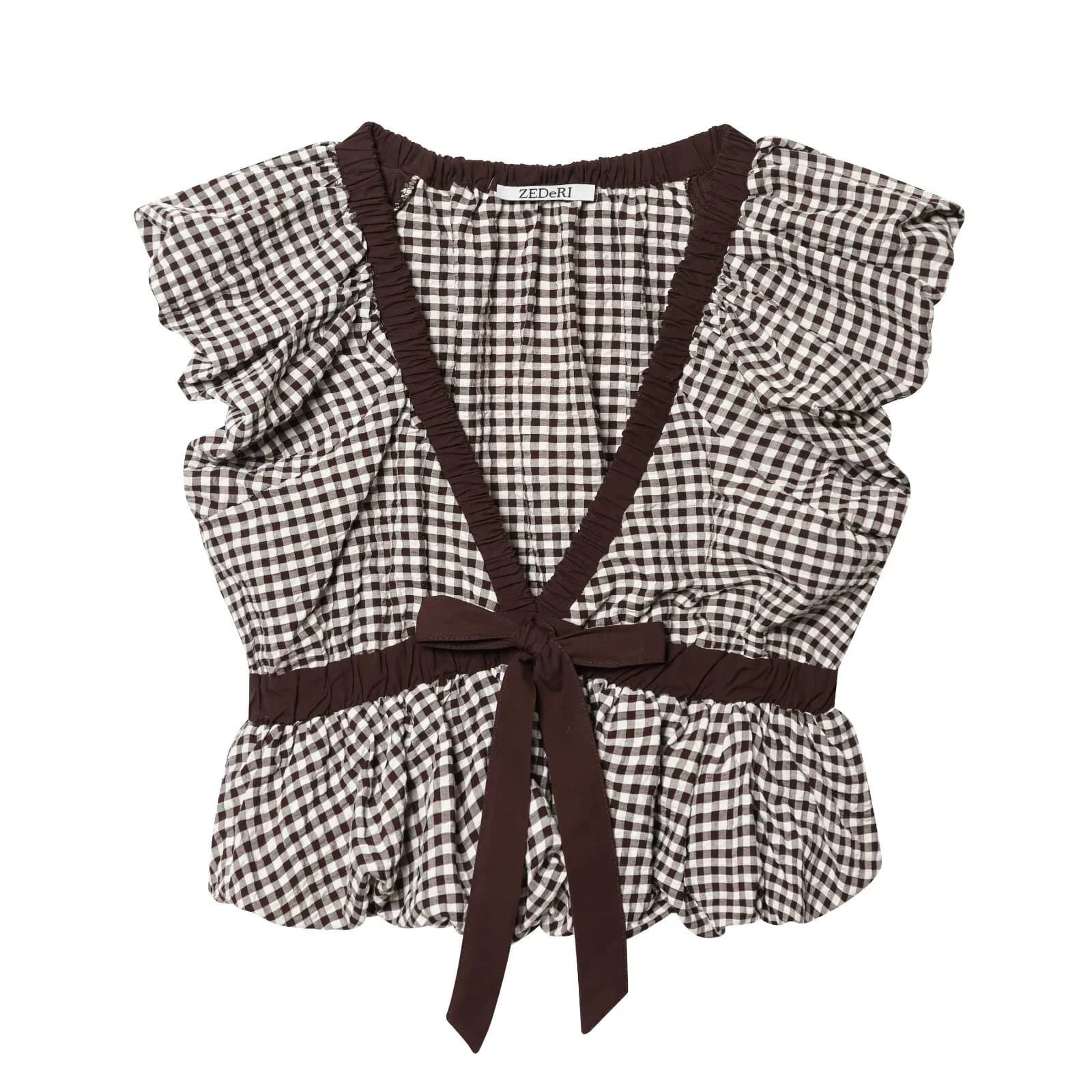 New Spring/Summer 2026 Collection: Women's Top Sweet and Spicy Style, Sleeveless, With Butterfly Flake and Small Grid Decoration