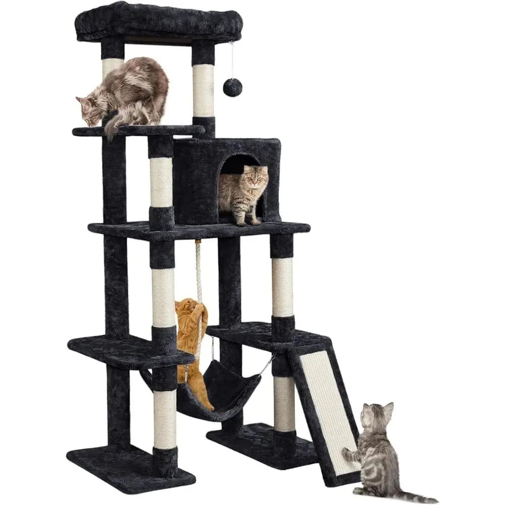 63in Sturdy Large Cat Tree Indoor Heavy Cats Tall Tower | Plush condo, hammock, sisal scratch posts, anti-wobble base, multi-pet