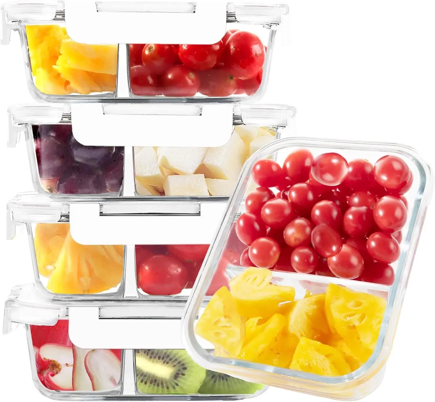 Set di 5 Contenitori in Vetro da 35 Oz per Preparazione Pasti con 2 Scomparti, Contenitori in Vetro con Coperchi, Scatole Bento Ermetiche per Pranzo
