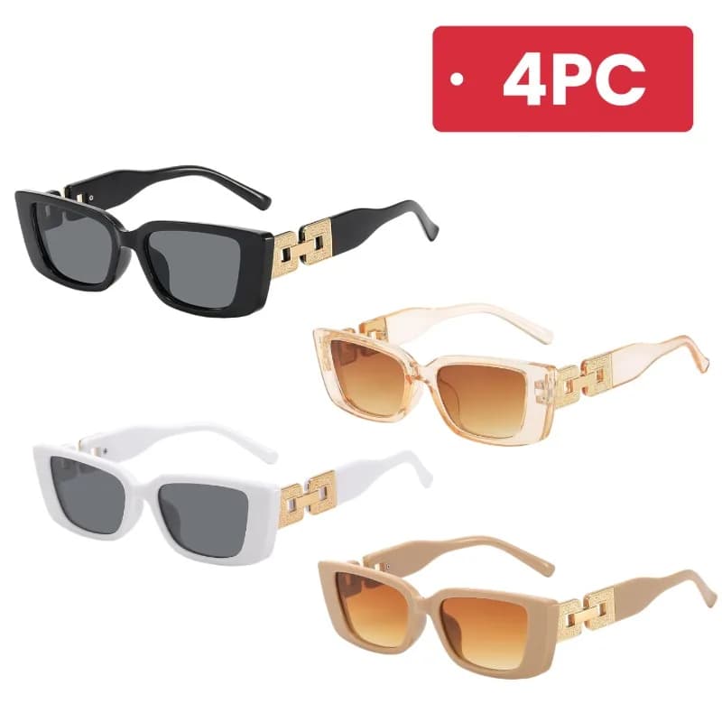 Occhiali da Sole Rettangolari da Donna di Lusso con Montatura in Metallo e Catena, Lenti Sfumate UV400, Piccoli e Trendy, Confezione Mista da 2/3/4 Pezzi, Occhiali da Sole alla Moda per lo Street Style