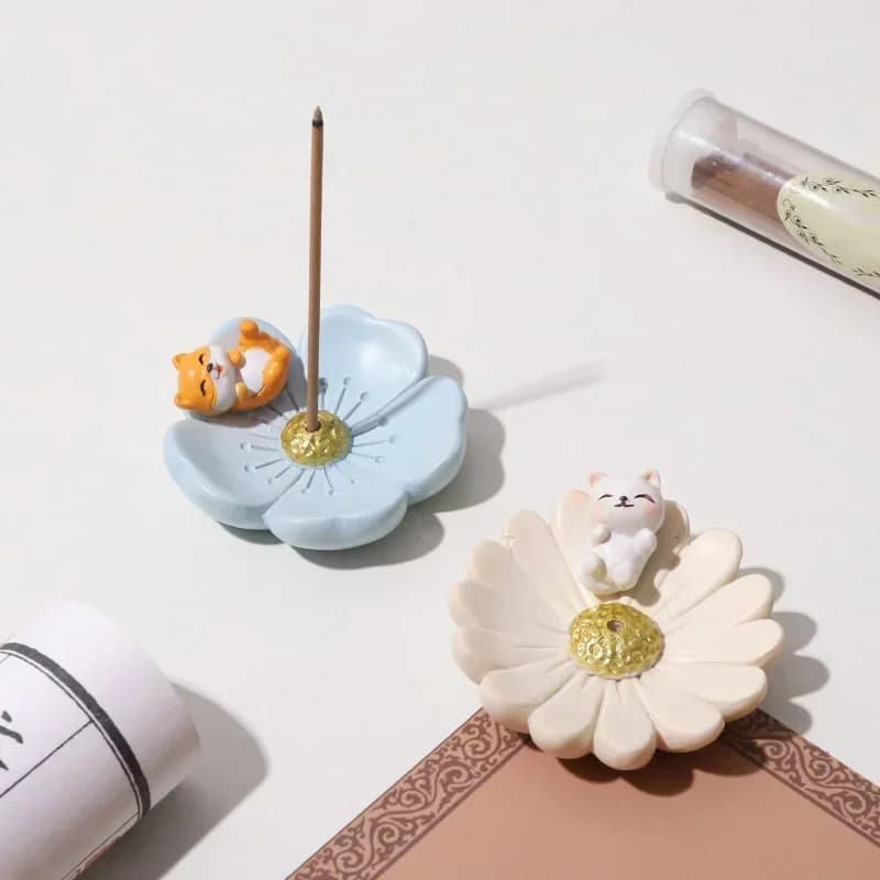 Bruciatore di incenso in resina a forma di fiore di ciliegio Sakura con raccogli cenere, porta incenso e piatto per aromaterapia