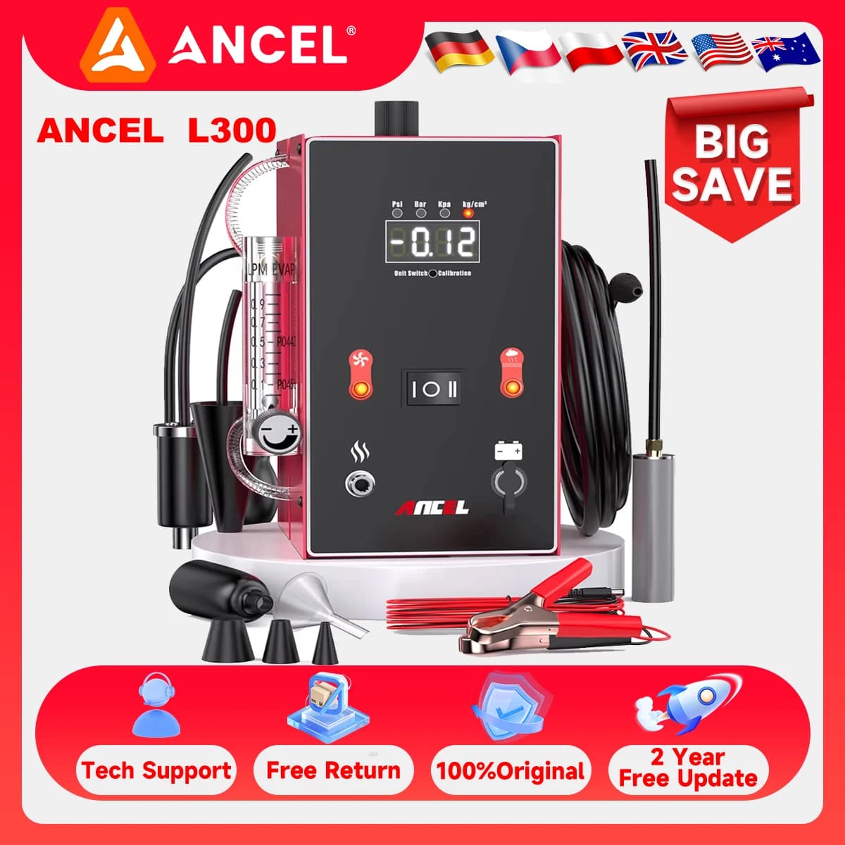 ANCEL Automotive EVAP Smoke Machine Digital Pressure Gauge Car Smoke Generator with Pump Vacuum Fuel Pipe Oil Leak Detector