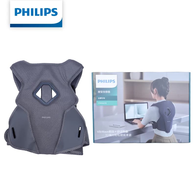 Cintura Massaggiante Philips PPM5601B con Supporto Posturale 3D, Vibrazione a 6 Punti e Terapia del Calore per Alleviare il Dolore a Collo, Spalle e Schiena