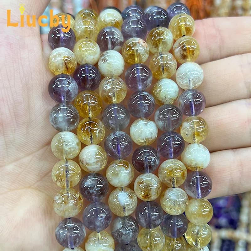 Senso avanzato Pietra naturale Viola Giallo Perline di calcedonio Braccialetti fai da te Accessori per la creazione di gioielli 15 "All'ingrosso 6/8 / 10mm