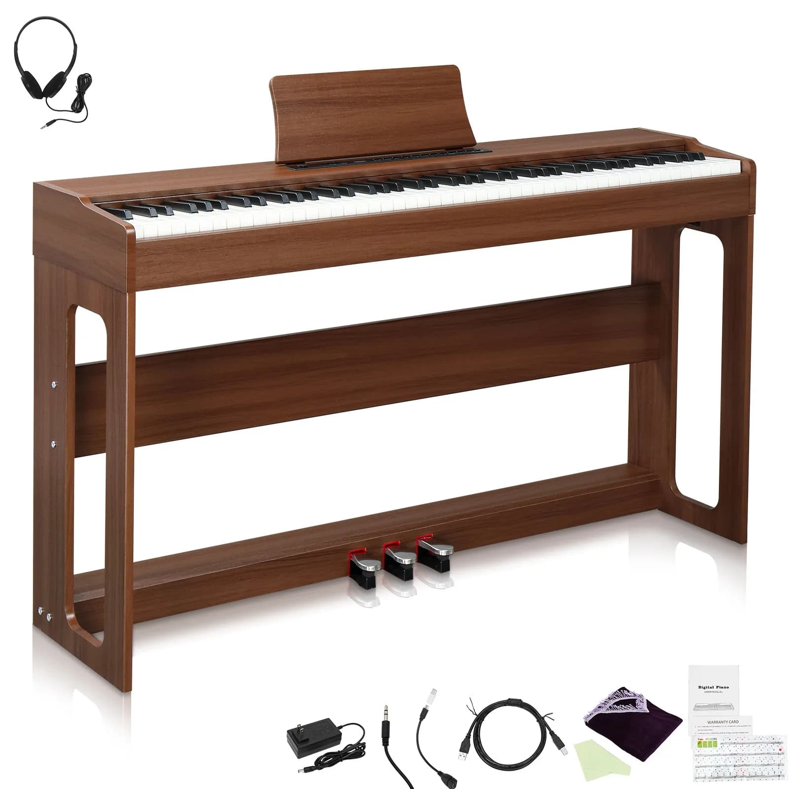Pianoforte Digitale a 88 Tasti Pesati con Cuffie, 3 Pedali e Supporto