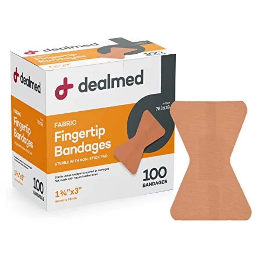 Dealmed Fabric Fingertip Flexible Adhesive Bandages 100 Count 1 Pack Bandages with n-Stick Pad, Latex Free, Wound Care for Firs