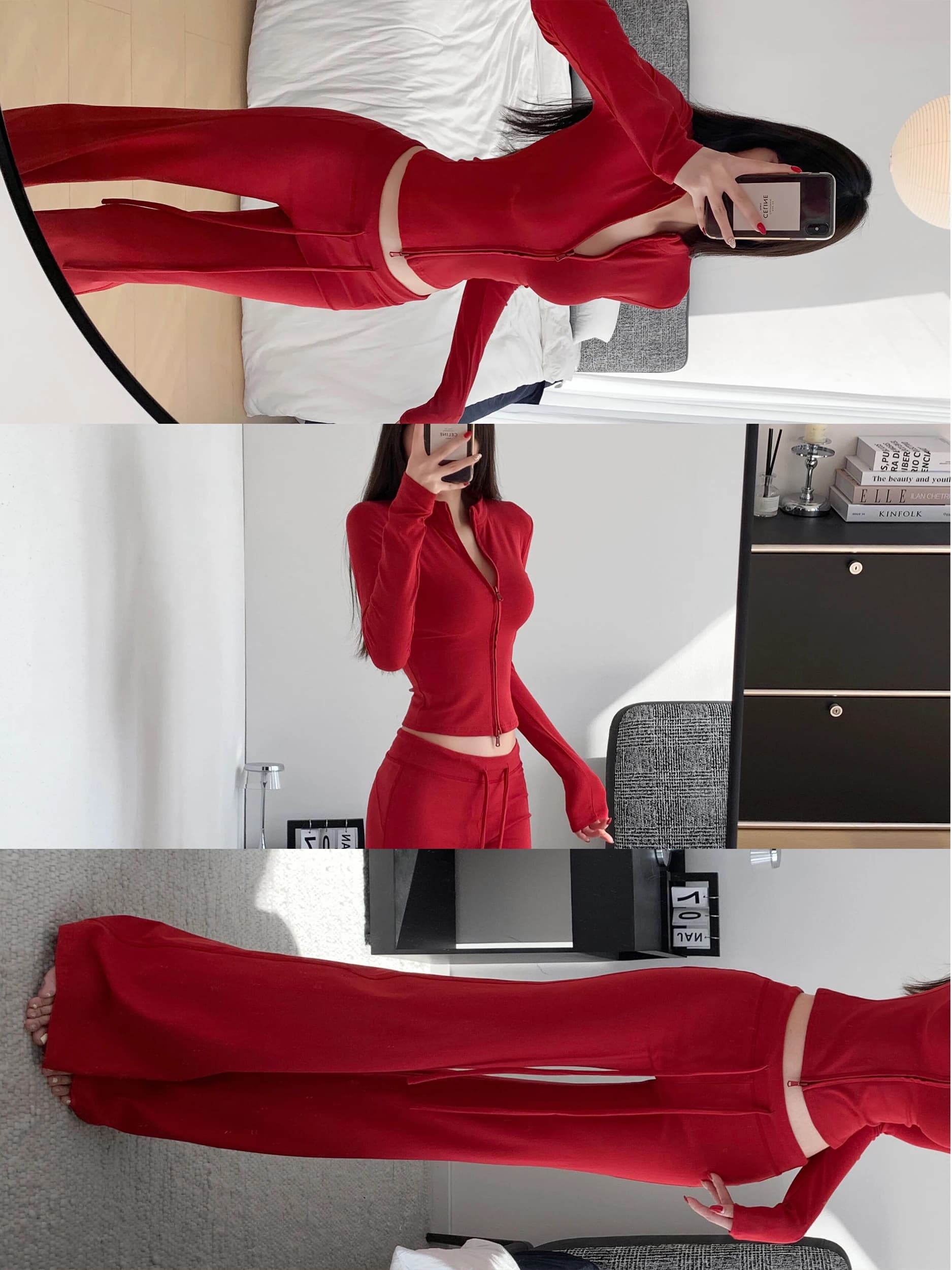 Zhang Zi American Style Slimming Bell Bottoms Two Piece Set Women's High Waist Loose Fit Long Pants Casual Sportswear