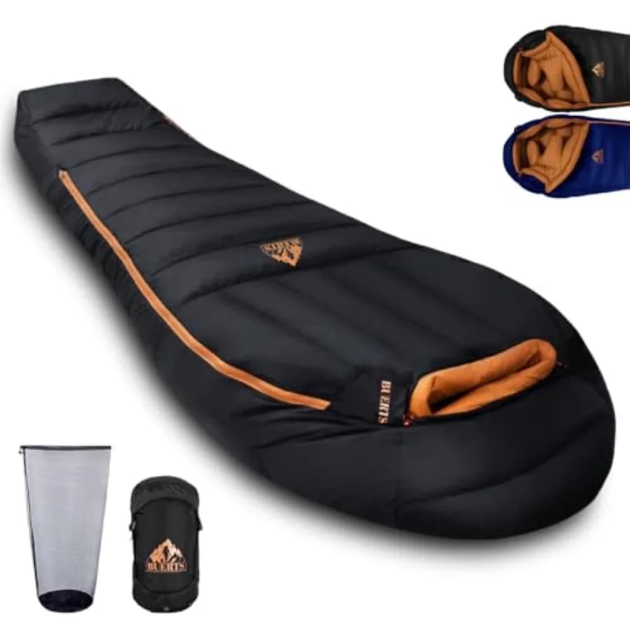 Camping sleeping bag in 680FP feather. Pelo towel for cold climates 0°C ° F-32 ° Sack to Pelo XL for 4 Seasons with Multiple Temperature Options
