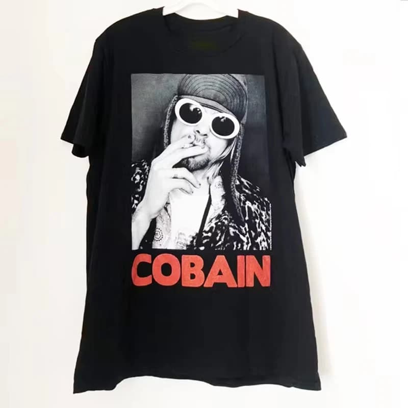 Kurt Cobain White Sunglasses Cobain Font NIRVANA Band T-Shirt Cotton Graphic Tee Men Women Summer Streetwear