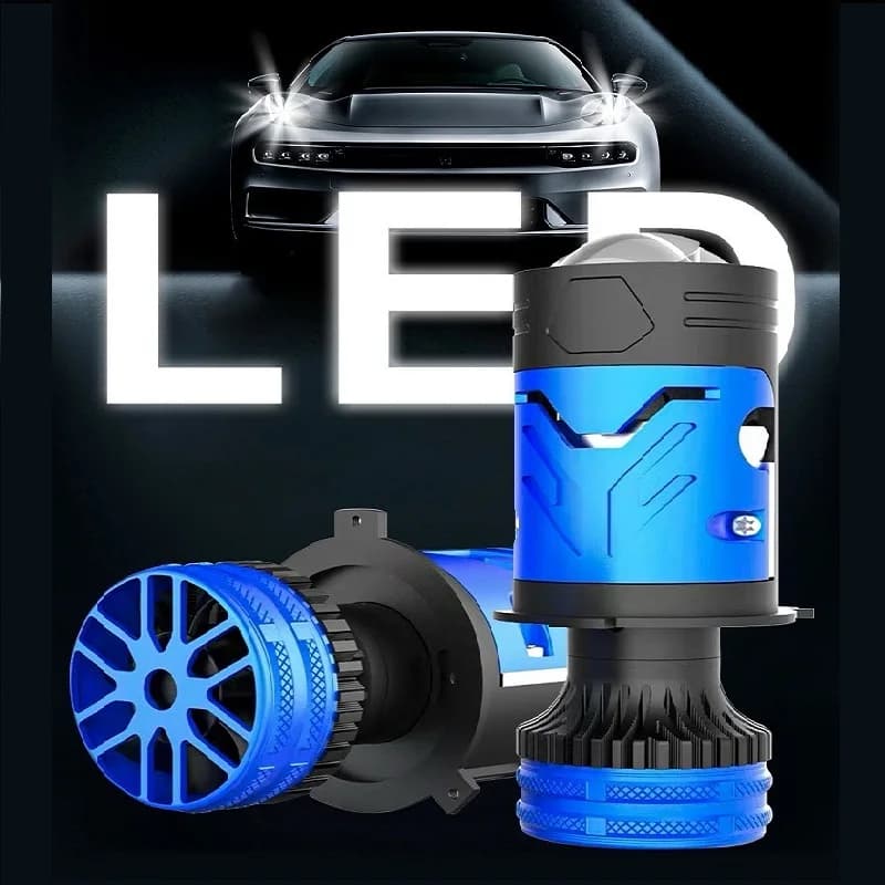 2PCS Mini Lente LED H4 Lampadine Faro per Auto Abbagliante Fascio Basso Proiettore Turbo Fan 6000K 130W Colore Bianco illuminazione 12V