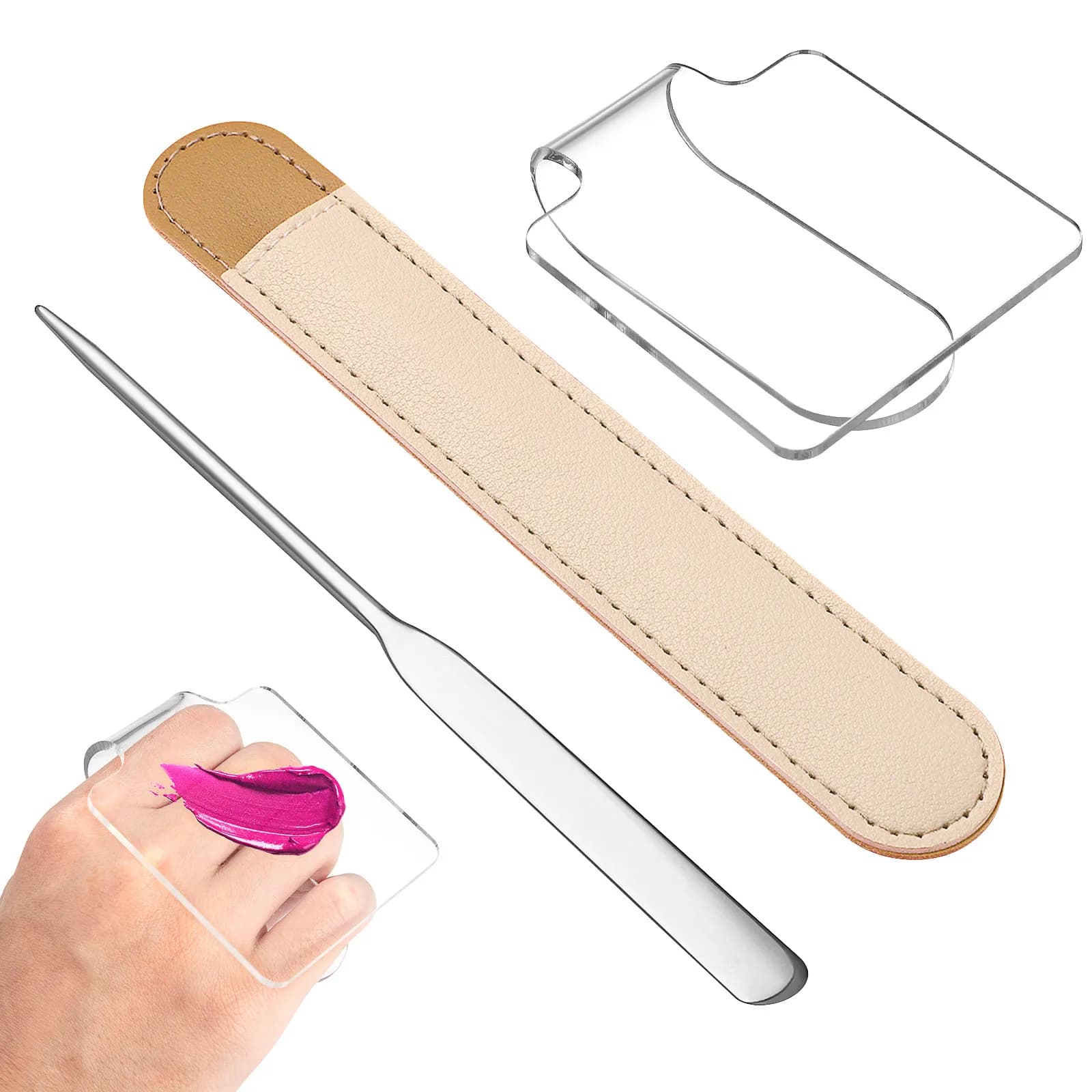 Handheld Makeup Mixing Palette Acrylic Storage Bag Stainless Steel Spatula Foundation Cream Liquid Blending for Makeup Artists
