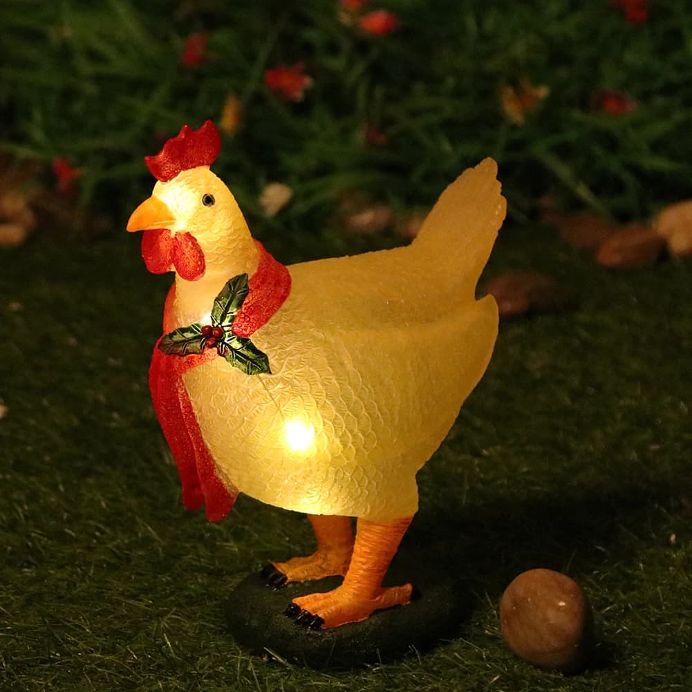 Lampada a Forma di Gallina in Resina, Luce Notturna, Statua Animale Simulata, Decorazione per Casa e Feste, Ornamento da Giardino, Luce Solare Gialla Calda