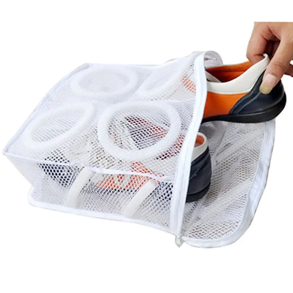 Laptop Bag Breathable in Net for Washing Shoes, Laundry Bag with Hangable Design and Transparent Window for Tennis Shoes, White