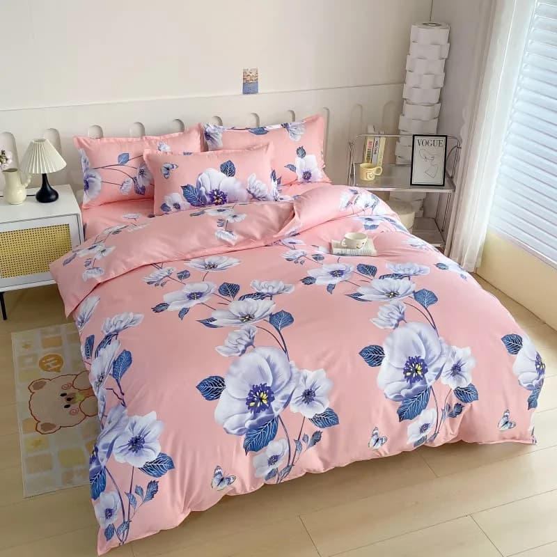 Set di biancheria da letto floreale rosa da 4 pezzi, biancheria da letto morbida e traspirante con copripiumino, federe e lenzuolo, misura Full/Queen/King